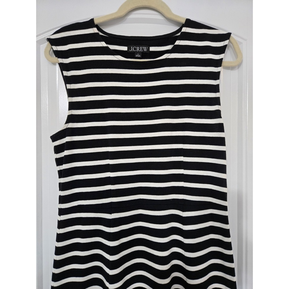J.Crew Cap Sleeve Striped 100% Cotton Midi Dress Black/White Size S EUC - Picture 5 of 8